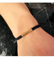 Gümüş Bileklik, Erkek Deri Bileklik, Özel Tasarım Rose Altın Kaplama Işıltı Desen, Şık HEdiye