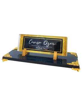 Uv Baskılı Ofis Hediyesi Cam İsimlik Kristal Masa İsimliği  S-03