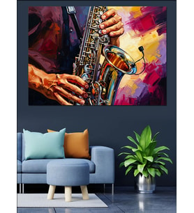 Saksofon Çalan Müzisyen Sanat Dekoratif Kanvas - Mdf Ahşap Tablo