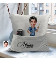 BK Gift Kişiye Özel Hemşire Karikatür Tasarımlı Organizer Kumanda ve Atıştırmalık Cepli Gri Kırlent Yastık-1 Arkadaşa Hediye, Cepli Yastık
