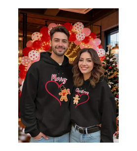 Sevgili Kombini Hoodie – Merry Christmas Baskılı Çift Kapüşonlu Sweatshirt Unisex (Siyah)
