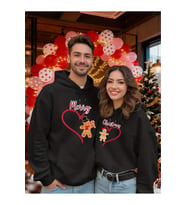 Sevgili Kombini Hoodie – Merry Christmas Baskılı Çift Kapüşonlu Sweatshirt Unisex (Siyah)