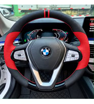 BMW X4 G02 Dikme Direksiyon Kılıfı Parlak Siyah Kırmızı Detaylı Kırmızı Çift Yüzük ve Dikiş 2018-2024