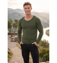 DeepSEA Erkek Beyaz %95 Pamuk Slim Fit Kesik Açık Yaka Likralı Penye Sweatshirt Oval Kesim 2602299