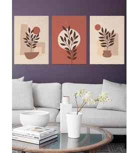 Minimal Botanik Bitkiler Kanvas Duvar Tablosu 3'lü Tablo Seti 40x55cm Botanical Wall Art Canvas (Karışık)