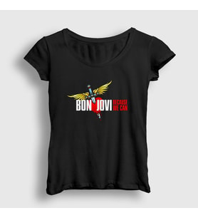 Presmono Kadın Siyah We Can Bon Jovi T-Shirt 20404tt