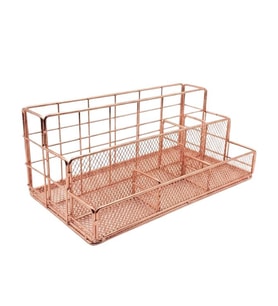 Temel Rose Gold Metal Mesh Masaüstü Organizer Çok Bölmeli 27x14x11 cm 9515R