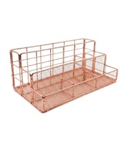 Temel Rose Gold Metal Mesh Masaüstü Organizer Çok Bölmeli 27x14x11 cm 9515R