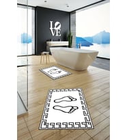 EVDEYA Baskılı Yıkanabilir Çerçeveli Ayak İzi Desenli İkili Banyo Halısı Klozet Takımı, KLOZET-19-BEYAZ, (Beyaz)