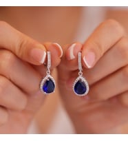 925 Ayar  Radyum Kaplama Damla Safir Taşlı Gümüş Küpe