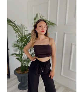 Kadın Spagetti Askılı Crop Siyah