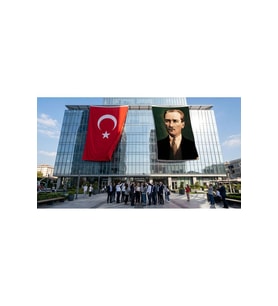 Sivil Başkumandan Gazi Mustafa Kemal Atatürk Bayrak ve Türk Bayrağı Premium Raşel Kumaş 2'li Set 10x15 metre ATA6
