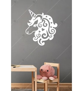 Masalsı Unicorn Çocuk Odası Ahşap Duvar Dekor Tablosu (Beyaz)