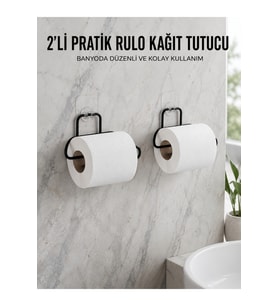 2 Adet Siyah Yapışkanlı Kağıtlık Duvar Tipi Tuvalet Kağıdı Rulo Tutucu