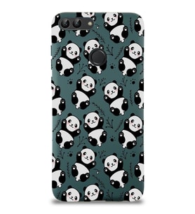 Huawei P Smart Uyumlu Lansman Kılıf Panda Tasarımlı İçi Kadife Kapak-Yeşil (Şeffaf)