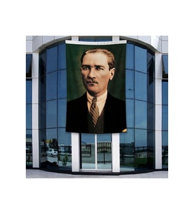 Sivil Başkumandan Gazi Mustafa Kemal Atatürk Poster Bayrak Raşel Kumal 4x6 metre ATA6
