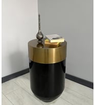 Dekoratif Eskitme Darbuka Parlak Siyah Sehpa 70cm