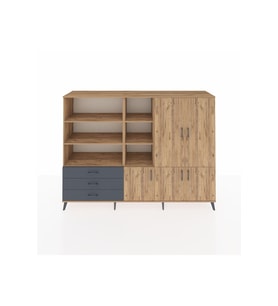 Hyperion Dolap 11 Raflı 3 Çekmeceli 5 Kapaklı 220x44x163 Çam-Çam/Antrasit