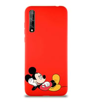 Huawei Y8P Soft Premier Kapak Mickey Mouse-F Tasarımlı Silikon Kılıf - Kırmızı (Şeffaf)