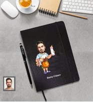 Kişiye Özel Babalar Günü Baba Karikatürlü Siyah Defter Kalem Hediye Seti Model-4