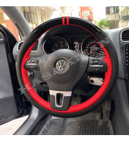 Vw Transporter T5.1 Dikme Direksiyon Kılıfı Parlak Siyah Kırmızı Detaylı Kırmızı Çift Yüzük ve Dikiş 2009-2015