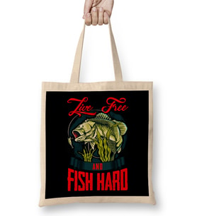 Live Free And Fish Hard Patriotic Fisherman Bez Çanta Uzun Saplı