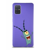 Samsung Galaxy A71 Soft Premier Kapak Plankton Tasarımlı Silikon Kılıf - Mor (Şeffaf)