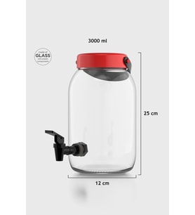 Renga Macro 3000 ml Kırmızı Kapaklı Musluklu Cam Kavanoz 131001