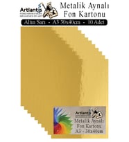 Metalik Aynalı Fon Kartonu 10 lu A3 30x42 cm 1 Paket Okul Sınıf Dekoratif Pırıltılı Folyo Kağıt Dekoratif Anasınıfı Kreş (Altın)