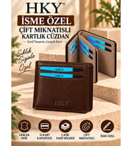 HKY İsme Özel Hakiki Deri Çift Mıknatıslı Erkek Cüzdan Kartlık – Çok Bölmeli İnce Tasarım
