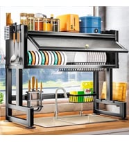 Valkyrie Evye Üstü Bulaşık Kurutmalık 105x30x80 cm Çok Amaçlı Mutfak Organizer Raf Siyah