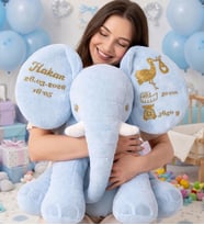 Kişiye Özel İsimli Bebek Hediyesi Peluş Oyuncak Fil İlk Anı, Doğum Hediyesi - Anneye Eşe, Erkek Yeni Doğan Hastane Hediyelik (A. Mavi)