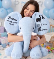 Kişiye Özel İsimli Bebek Hediyesi Peluş Oyuncak Fil İlk Anı, Doğum Hediyesi - Anneye Eşe, Erkek Yeni Doğan Hastane Hediyelik (A. Mavi)
