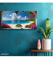 Yatay Panoramik Kanvas Tablo Pencereden Deniz Manzara Tablosu Ev Ofis Duvar Dekoru