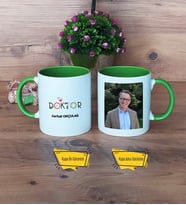 Doktora Hediye Kupa Bardak Yeşil Fotoğraflı Tıp Bayramı Hediyesi