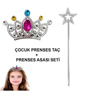 Çocuklar İçin Taraklı Prenses Tacı ve Prenses Yıldız Asa Seti Gümüş