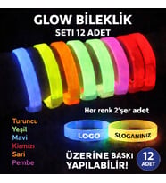 Glow Kalın Bileklik 12’li Set Baskıya Uygun Renkli Model