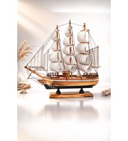 Dekoratif Premium Ahşap El Yapımı Yelkenli Gemi Maketi Masa Üstü Biblo Hediye 33 X 33 CM 531-BD