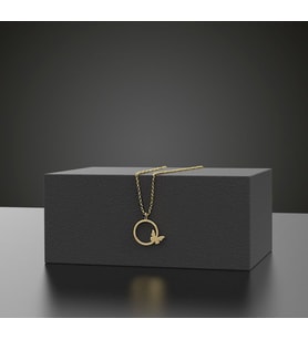 Kişiye Özel 925 Ayar Gümüş Minimal Halka Kelebek Kolye (Gold)