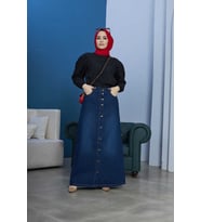 2079-DENİM DÜĞMELİ  ETEK Lacivert