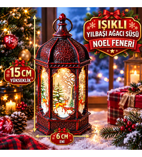 YÜKSEK KALİTE AMBER LED IŞIKLI GEYİKLİ YILBAŞI FENERİ LED IŞIKLI KUBBE FENER YILBAŞI AĞACI SÜSLERİ