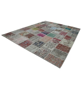 Çok Renkli Modern Patchwork Desenli El Dokuma Salon Halısı Pamuk Yün Karışımlı Koridor