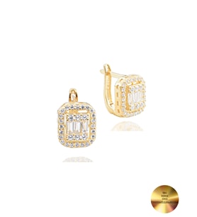 18k Serie Oro Baget J Model Kadın Gümüş Küpe (Altın)
