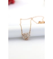 Çift Kalpler Rose Gold Minimal Gümüş Kolye