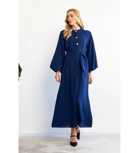 Balon Kol Düğmeli Abaya Elbise - İndigo