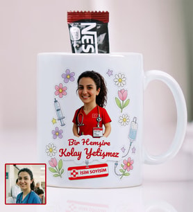 BBaskı Kişiye Özel Fotoğraflı Hemşire Karikatür Kupa Bardak 330 ml – Bir Hemşire Kolay Yetişmez İsim Soyisimli Hediyelik Porselen Kupa