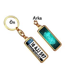 Kişiye Özel Jeep Neon Turkuaz Logo Tema Plaka Anahtarlık (Altın)