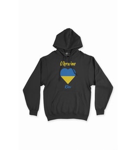 Kiev Ukrayna Bayraklı Kalpli Siyah Sweatshirt Hoodie