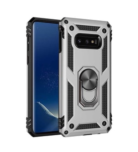 Samsung Galaxy S10E Kılıf Metal For Car Yüzüklü Standlı Military Ring Serisi (Gümüş)