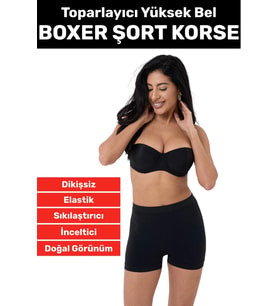 Özel Üretim İz Göstermez Yüksek Bel Sıkılaştırıcı İnceltici Toparlayıcı Dikişsiz Boxer Şort Korse (Siyah)